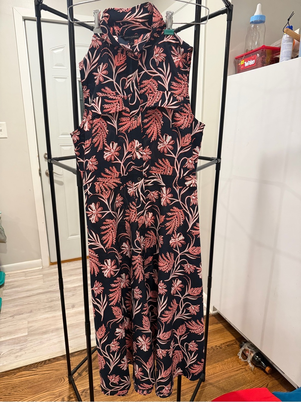 Banana Republic Black Maxi Dress with Coral Pink Floral Print